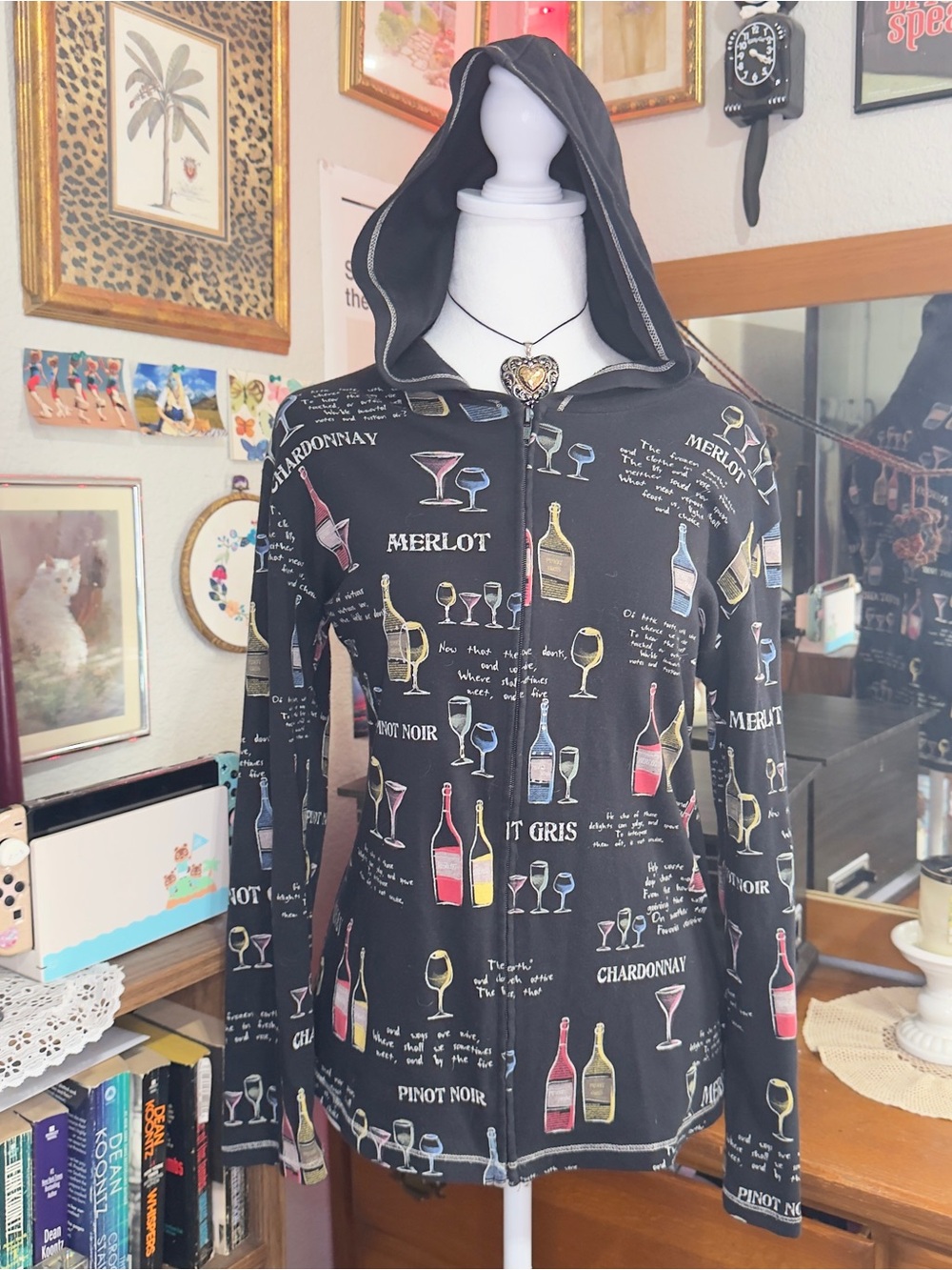 Y2K Wine Print Black Hooded Jacket - Unbranded - Picture 3 of 10